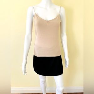 Zara light tan viscose tank top elastic spaghetti sstraps embeaded bra lining L